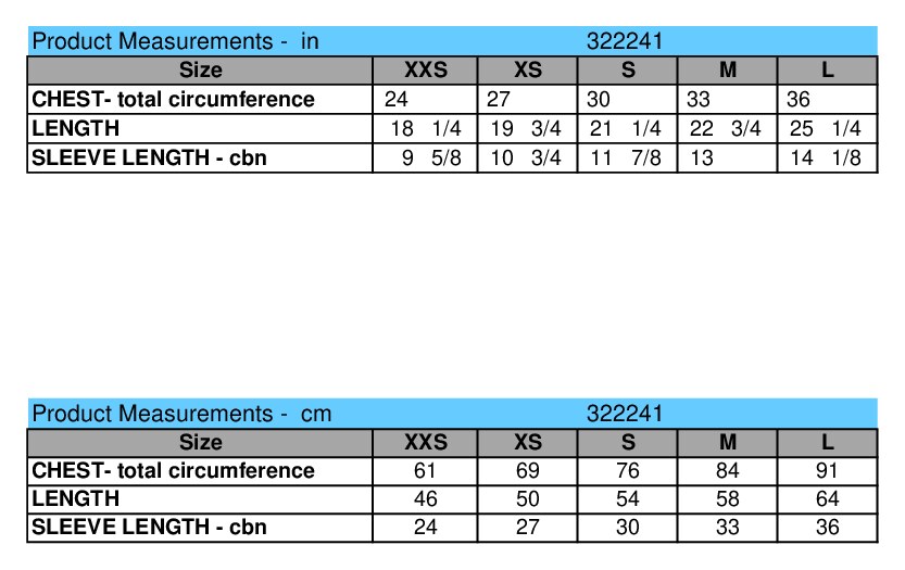 Size chart